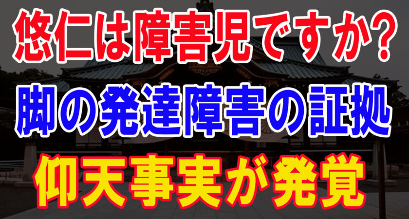 「足に異常があるのではないか？」冬の海辺でコケても立ち上がれぬ悠仁さま！発達障害とか、手足の奇〇？発達障害児にしばしば見受けられる症状です。